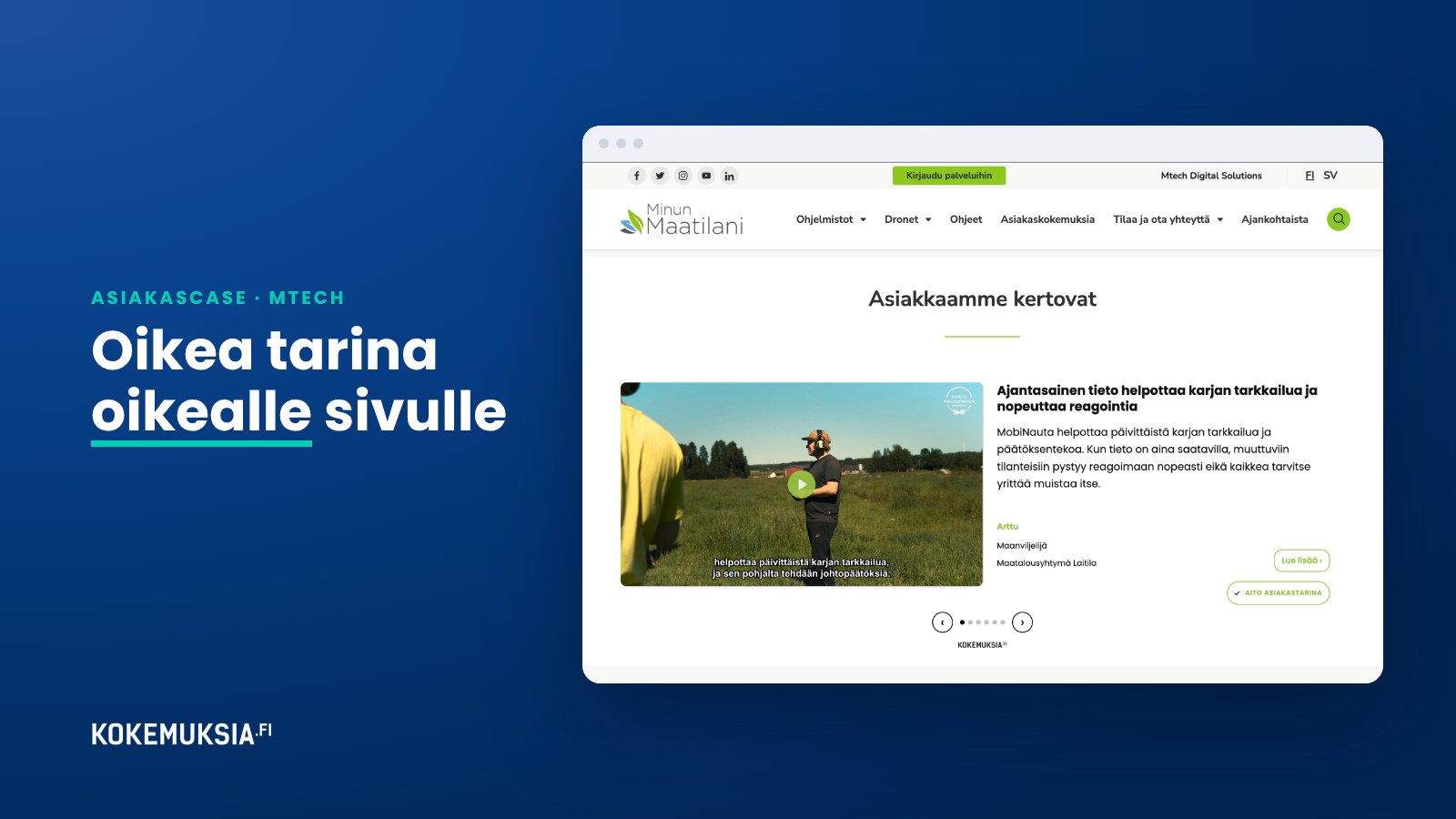 Mtech vie asiakastarinat tuotesivuille, juuri sinne missä viljelijä tarvitsee tietoa ja luottamusta